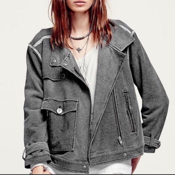 Free People Jackets & Blazers - Free People Moto Railroad Utility Striped Jacket Oversized